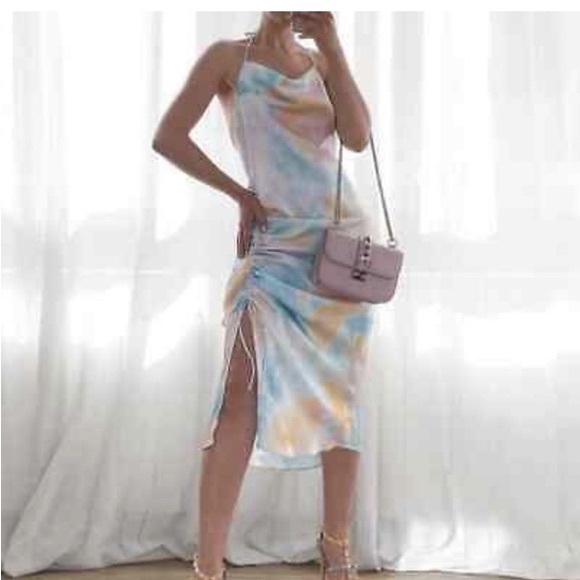 ZARA Tie Dye Satin Slip Midi Dress - Picture 6 of 14